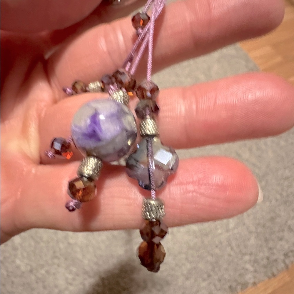 VINTAGE TREE OF LIFE AMETHYST DANGLE ADJUSTABE TIE 30-40" NECKLACE EARRING SET - Picture 5 of 11
